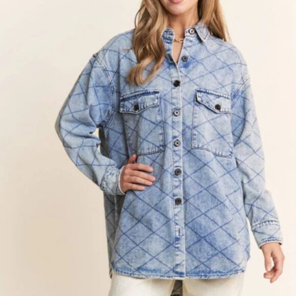 Last 1! NWT Plus Size Denim Quilt Stitch Jacket/Shacket - Picture 6 of 8